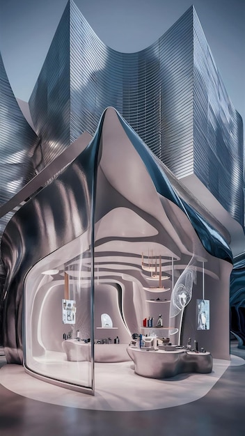 Futuristic store with abstract concept and architecture