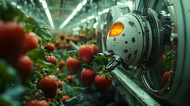 Futuristic Strawberry Farm Robotic Automation 3D Illustration