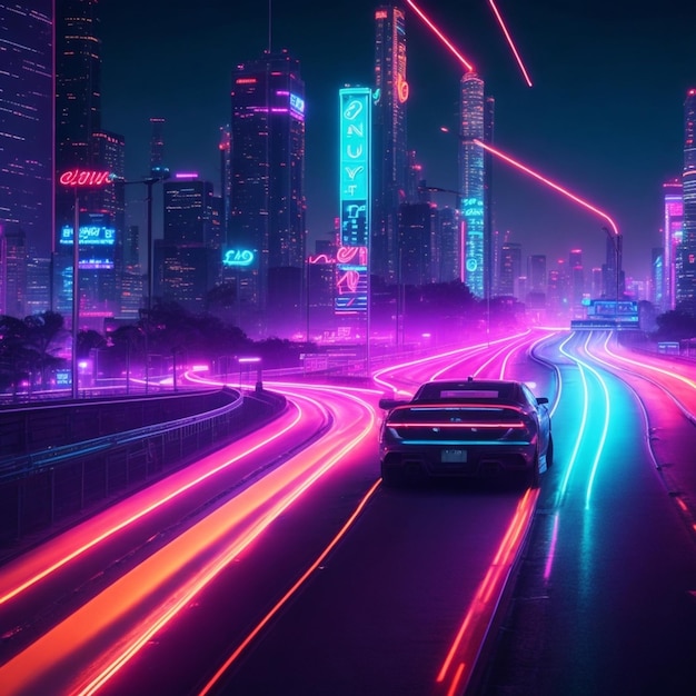 futuristic street with neon lights