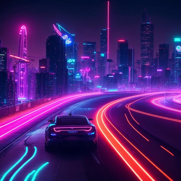 futuristic street with neon lights