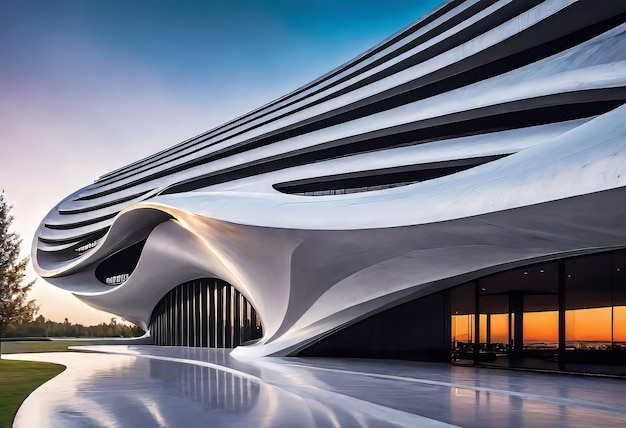 A futuristic striking architectural masterpiece a concrete building with multiple waves