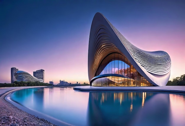 A futuristic striking architectural masterpiece a concrete building with multiple waves