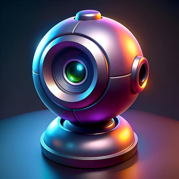 Photo a futuristic stylized webcam with a sleek silver design illuminated by vibrant colorful lights