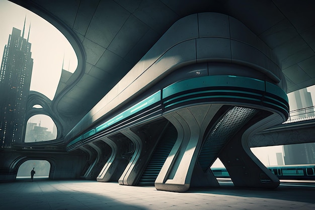 Futuristic subway station with sleek and futuristic design for efficient public transport