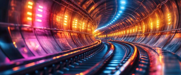 Photo futuristic subway tunnel with colorful lights