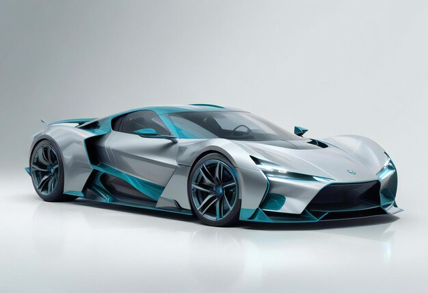 A futuristic supercar sports car silver and teal