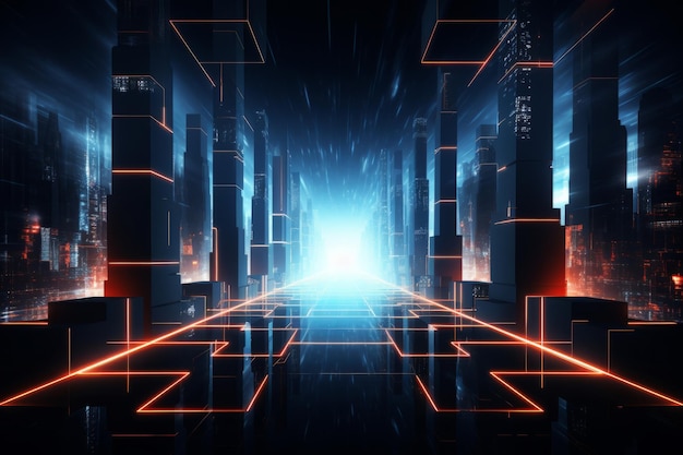 Futuristic tech background with bright lights Technology data connection background