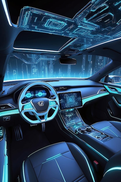 Photo futuristic technoligy in a vr car bluing of motherboard