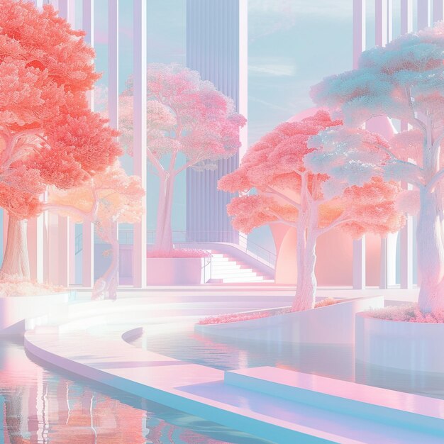 Futuristic Technology Abstract Digital Painting of Trees