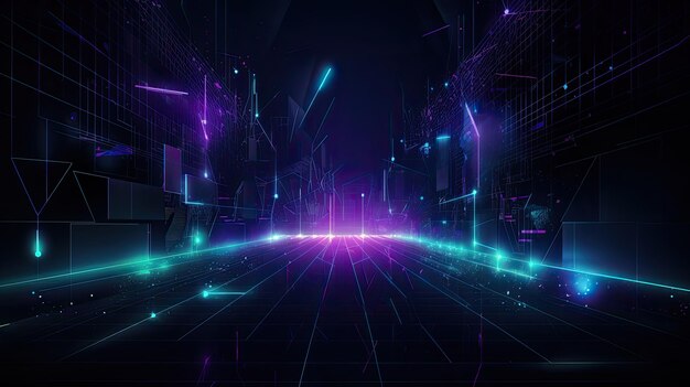 Futuristic Technology Background with neon lines and copy space