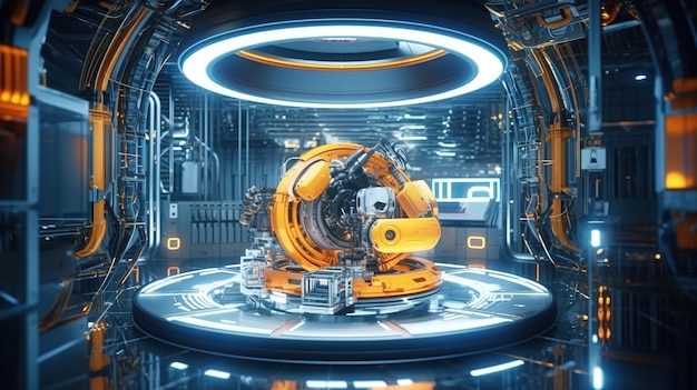 futuristic Technology Concept Heavy Industry Manufacture Factory Visualized with Graphics 5G Tech