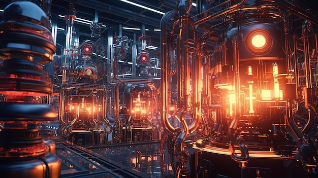 futuristic Technology Concept Heavy Industry Manufacture Factory Visualized with Graphics 5G Tech