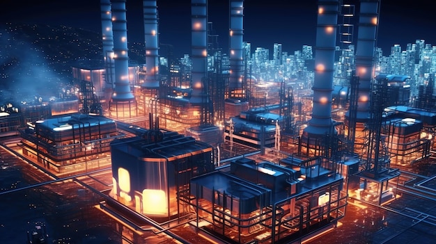 futuristic Technology Concept Heavy Industry Manufacture Factory Visualized with Graphics 5G Tech