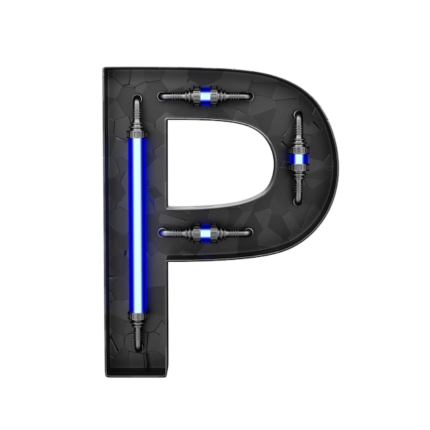 Futuristic technology font letter p d render