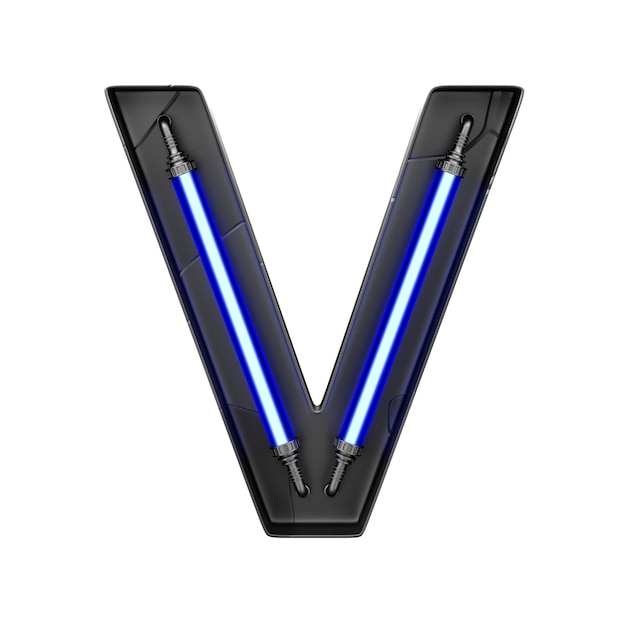 Futuristic technology font Letter V 3d render