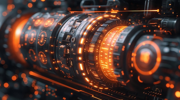 Futuristic Technology Machine with Glowing Orange Lights