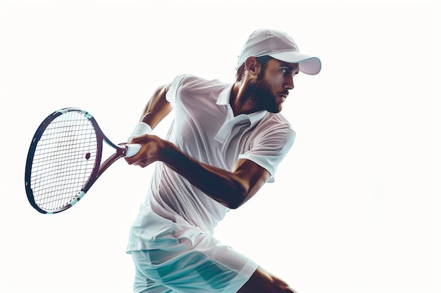 Futuristic Tennis Player in Action Isolated On White Background