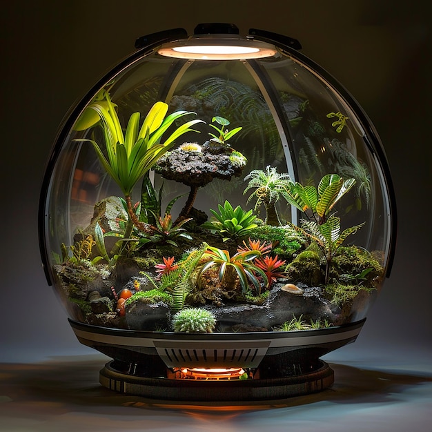 Futuristic terrarium welllit professional photo