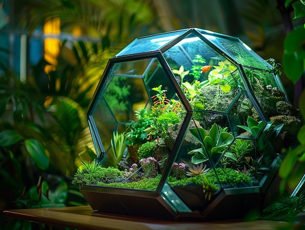 Futuristic terrarium welllit professional photo