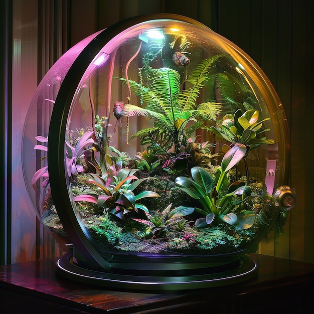 Futuristic terrarium welllit professional photo