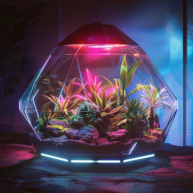 Futuristic terrarium welllit professional photo