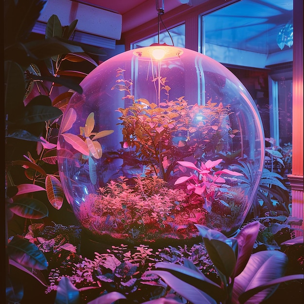 Futuristic terrarium welllit professional photo