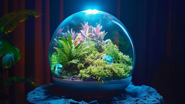 Futuristic terrarium welllit professional photo