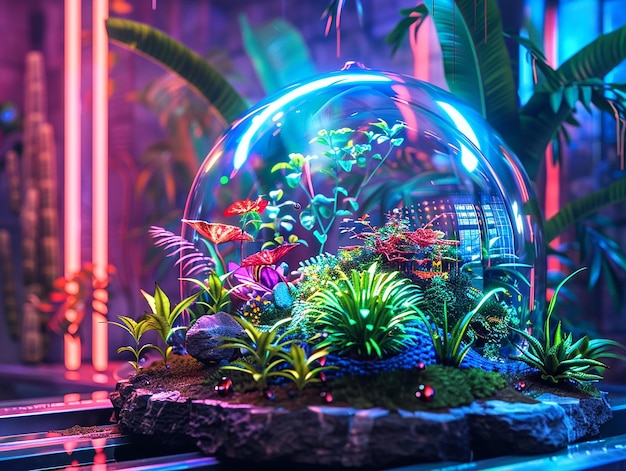 Futuristic terrarium welllit professional photo