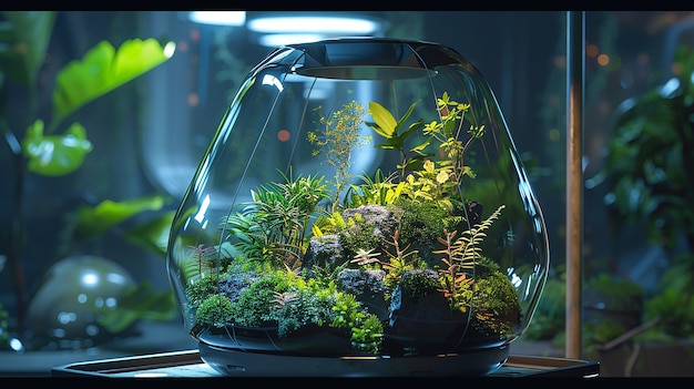 Futuristic terrarium welllit professional photo