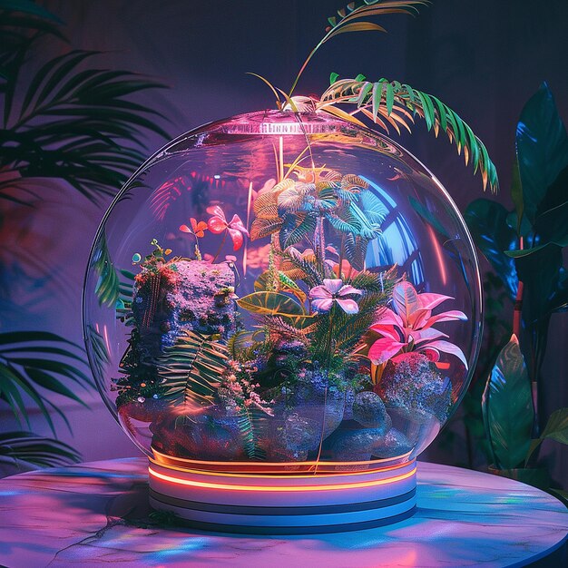 Futuristic terrarium welllit professional photo