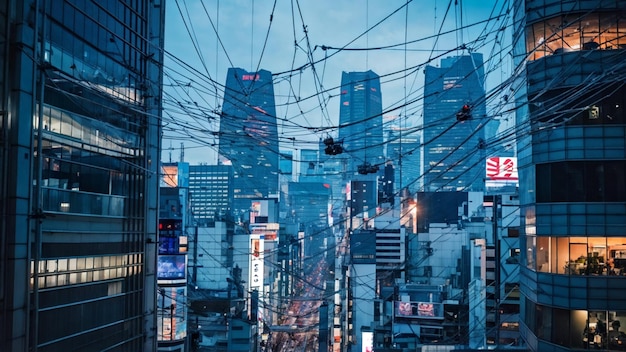 Photo futuristic tokyo cityscape with advanced telecom network