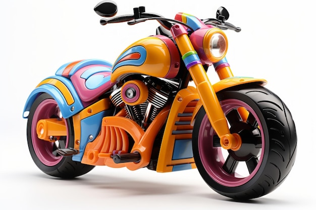 Futuristic toy motorbike isolated on a white background Concept of kids friendly toys transportthemed playthings playful modern designs and bright colors