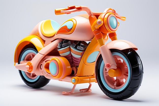 Futuristic toy motorbike isolated on a white background Concept of kids friendly toys transportthemed playthings playful modern designs and bright colors