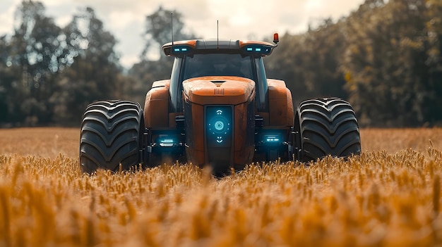 Photo futuristic tractor in a field of wheat 3d illustration