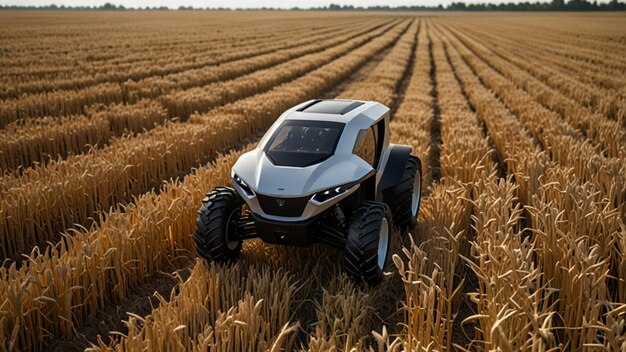 Photo futuristic tractors with selfdriving capabilities in a wheat field