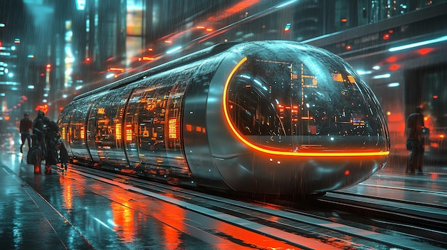 Photo futuristic train in cyberpunk city