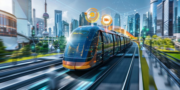 Futuristic Train in a Modern City