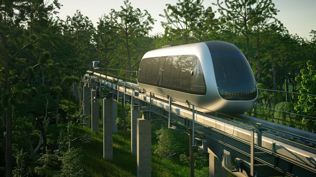 Photo futuristic train traveling through a forest