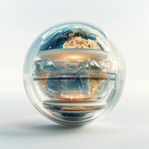 Photo futuristic transparent globes with layered landscapes