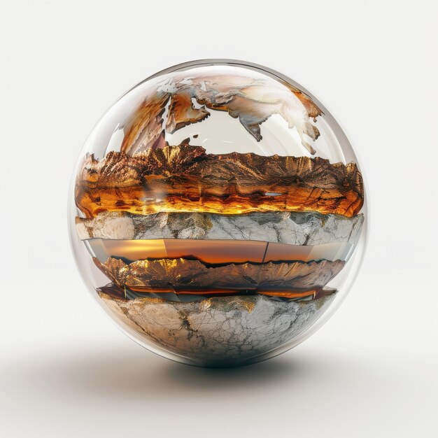 Photo futuristic transparent globes with layered landscapes