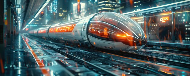 Photo a futuristic transport system with hyperloop trains