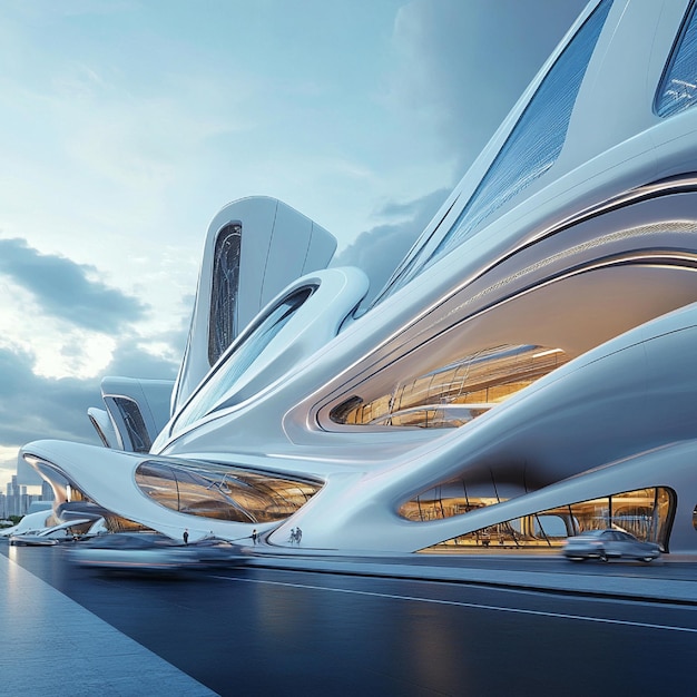 A futuristic transportation hub with sleek lines and innovative architecture