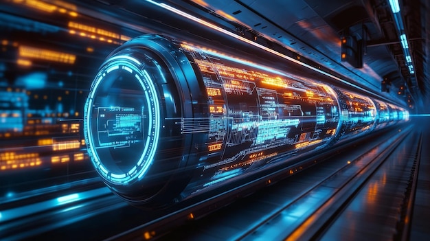 Photo futuristic transportation with aimanaged hyperloop systems highspeed transit systems managed by ai transporting people and goods through vacuum tubes