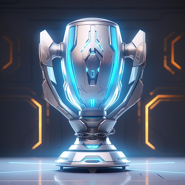 Futuristic trophy with shiny details in the style of ray tracing princes score