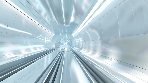 Futuristic Tunnel with Bright Lights and a White Ceiling