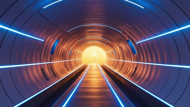 Photo futuristic tunnel with glowing lines and depth leading to distant light