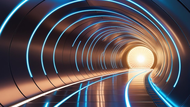 Photo futuristic tunnel with glowing lines and depth leading to distant light