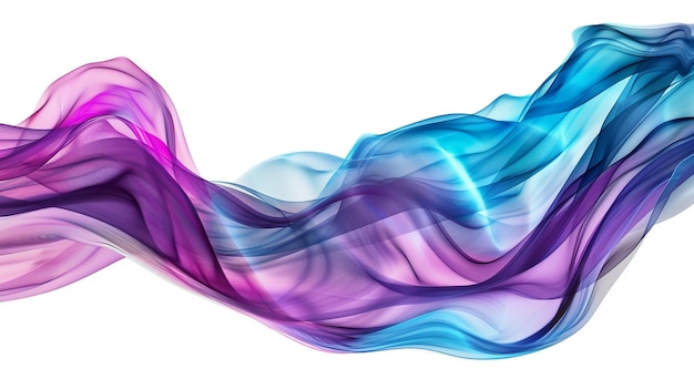 Futuristic turquoise and purple gradient waves merging dynamically isolated on a solid white background