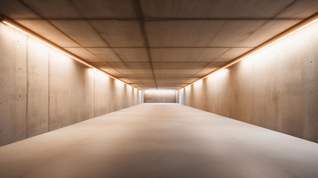 Futuristic underground corridor with colorful lights