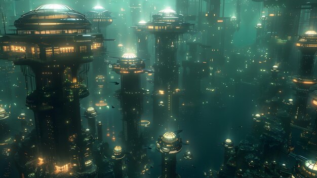 Futuristic Underwater City Powered by Bioluminescent Algae